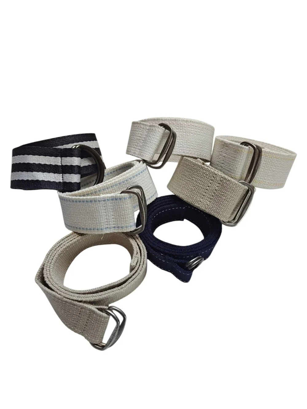 Lot of 7 Vintage Canvas D-Ring Casual Webbing Cloth Belt Bundle Nautical Boho